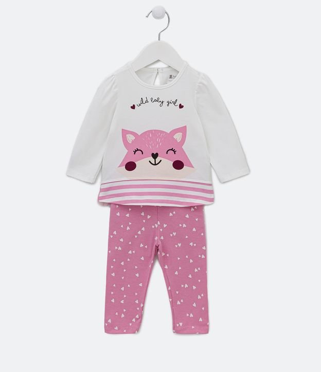 Conjunto Infantil com Estampa de Raposa - Tam 0 a 18 meses