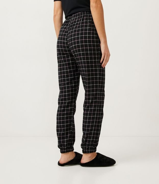 Pantalón de Pijama en Franela con Estampado Cuadros y Elástico na Barra Negro 4