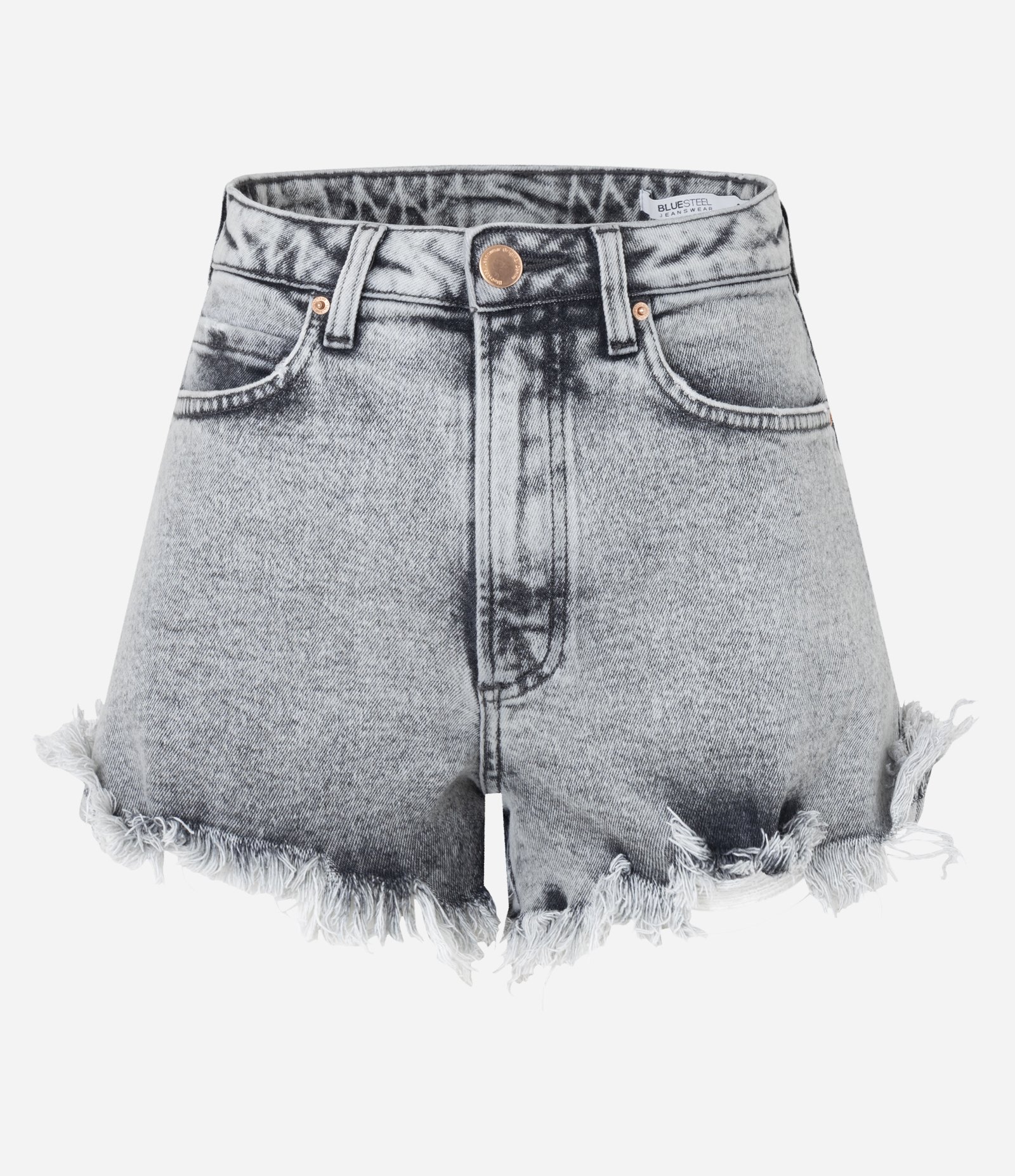 Short Hot Pants Jeans com Cintura Alta e Barra Desfiada Cinza 5