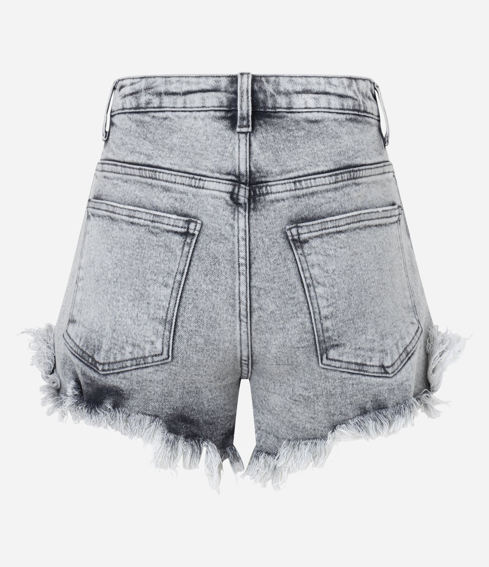 Short Hot Pants Jeans com Cintura Alta e Barra Desfiada Cinza 6