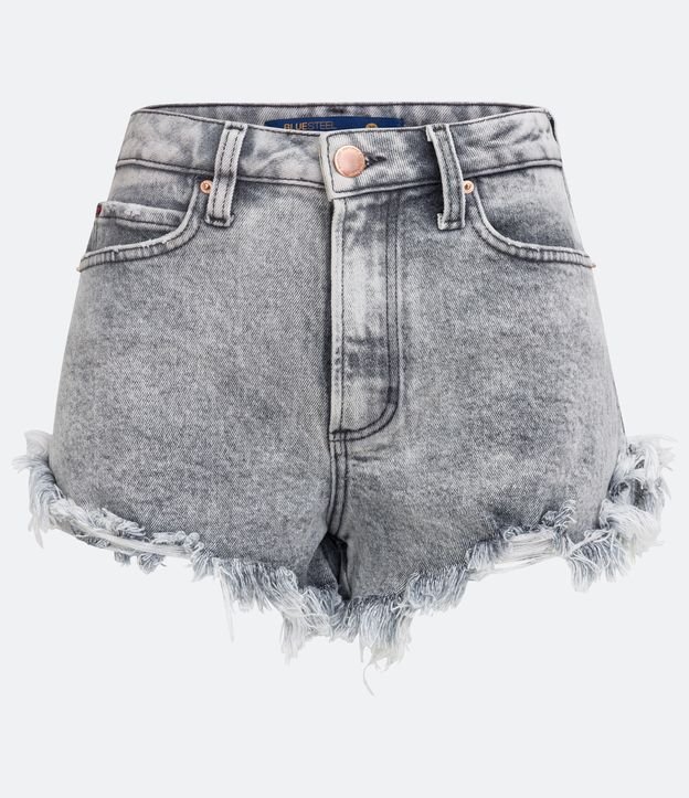 Short Hot Pants Jeans com Cintura Alta e Barra Desfiada Preto 5
