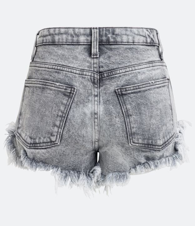 Short Hot Pants Jeans com Cintura Alta e Barra Desfiada Preto 6