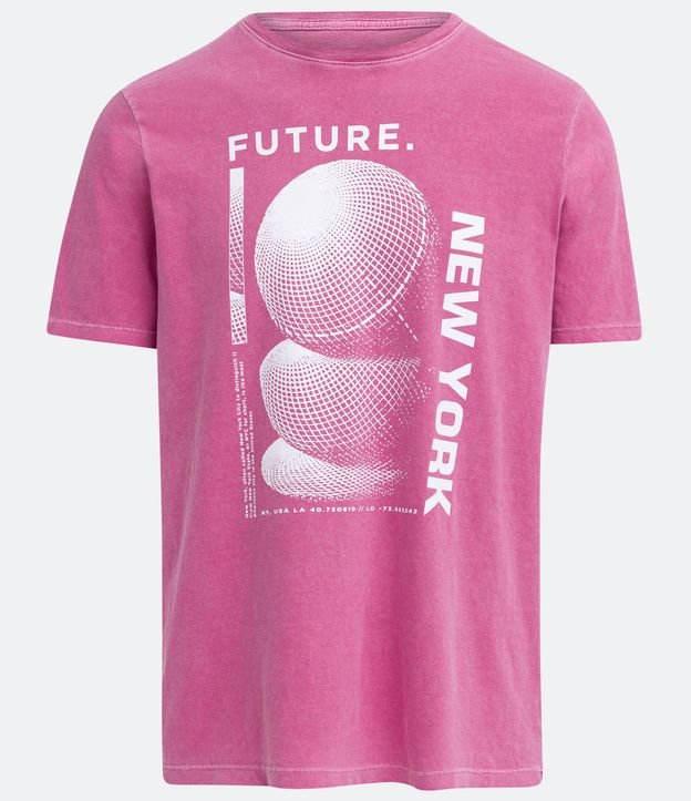 Camiseta Regular em Meia Malha com Estampa NYC Faster Rosa 5