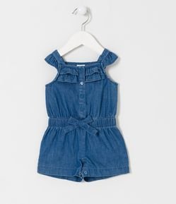 Macaquinho Infantil em Jeans com Babadinhos - Tam 0 a 18 meses