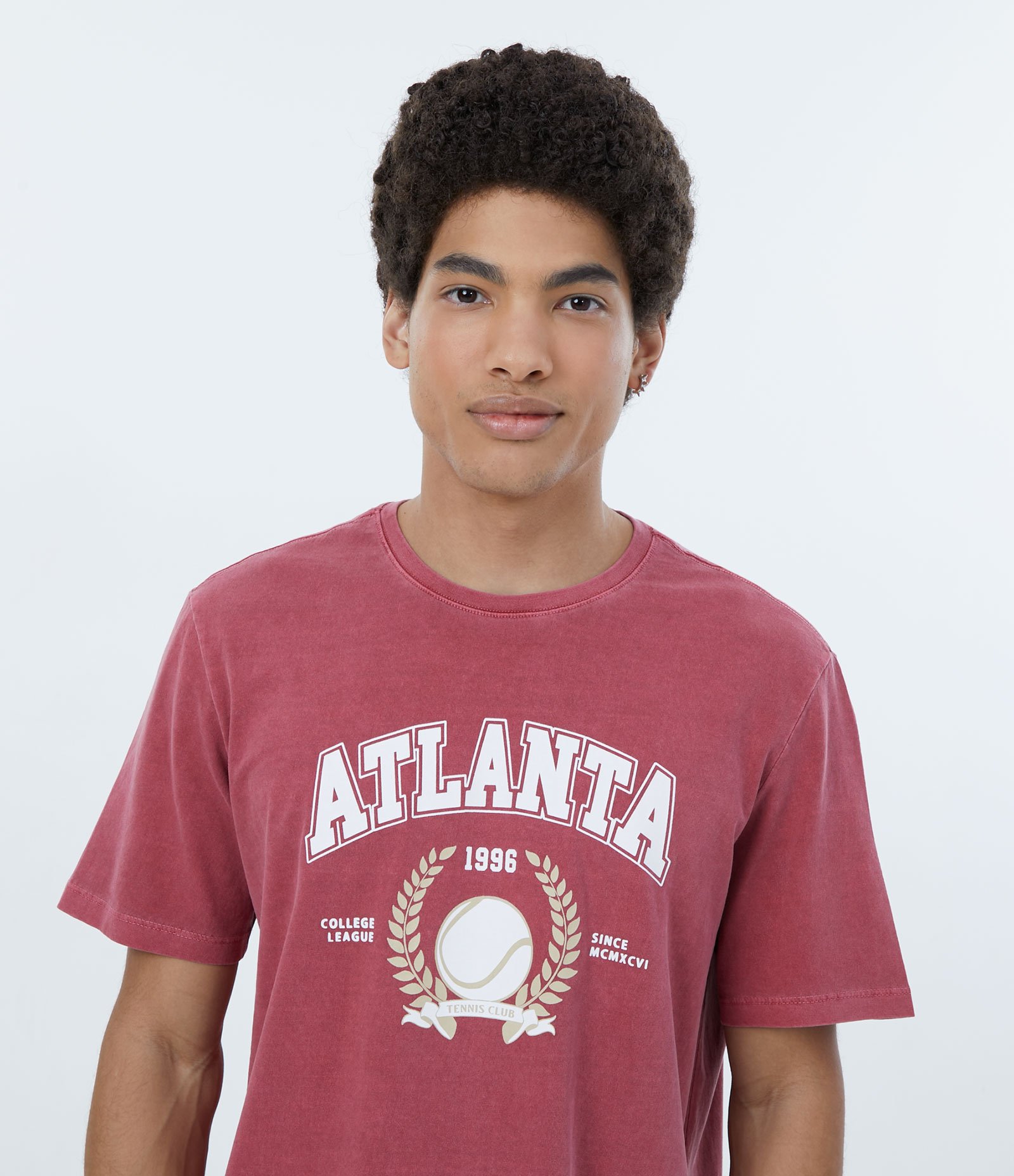 Camiseta em Meia Malha Manga Curta com Lettering Atlanta Vermelho 4