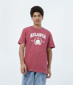 Camiseta em Meia Malha Manga Curta com Lettering Atlanta
