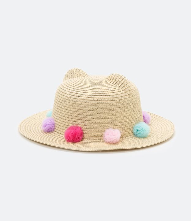 Chapéu de Palha Infantil com Pompons Coloridos