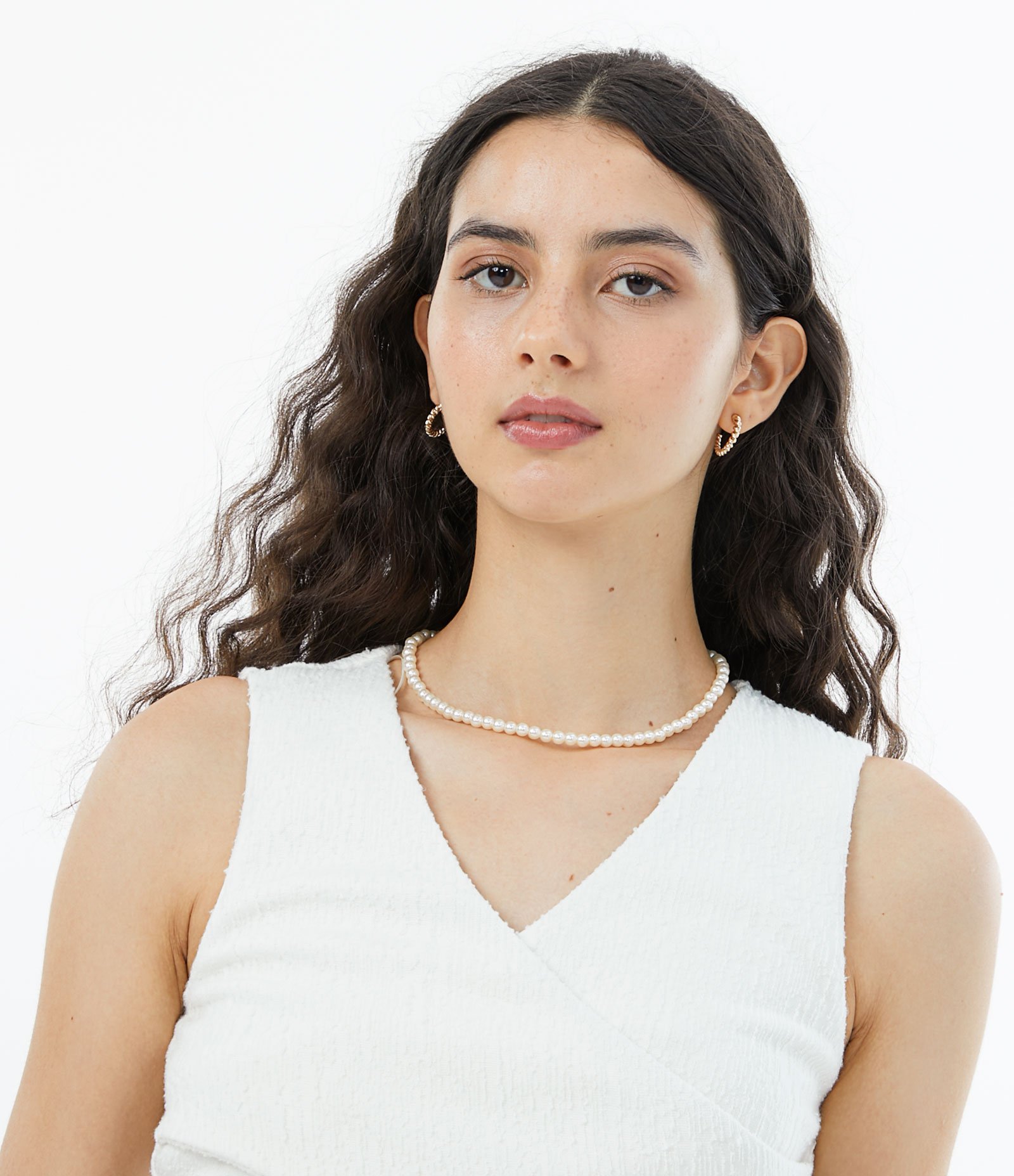 Blusa Regata Cropped Transpassada e Texturizada Branco 4