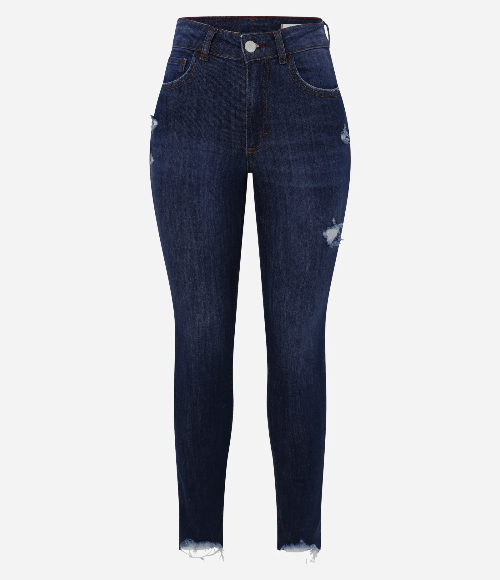 Calça Skinny Jeans com Puídos e Barra Desfiada Azul 6