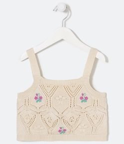 Blusa Regata Cropped Infantil com Bordados de Flores - Tam 5 a 14 anos