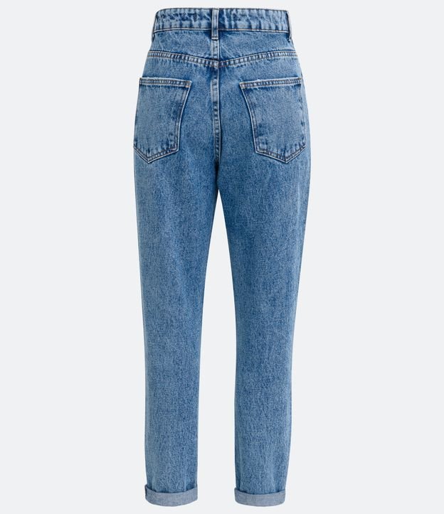 Calça Mom Básico Jeans com Cintura Alta e Barra Dobrada Azul 6