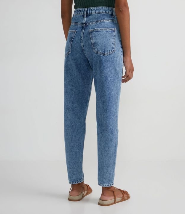 Calça Mom Básico Jeans com Cintura Alta e Barra Dobrada Azul 2