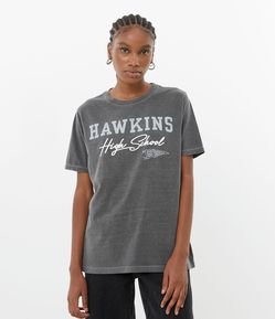 Blusa Alongada em Meia Malha com Estampa em Lettering Hawkins
