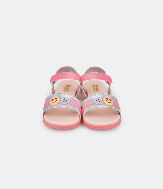 Sandália Infantil com Tiras Holográficas e Patch Emoji Rosa 2