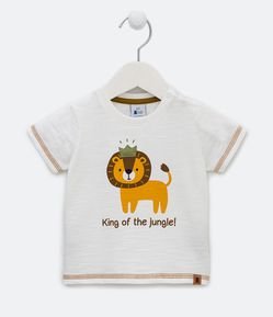 Camiseta Infantil Flamê com Estampa de Leão Botões na Gola - Tam 0 a 18 meses