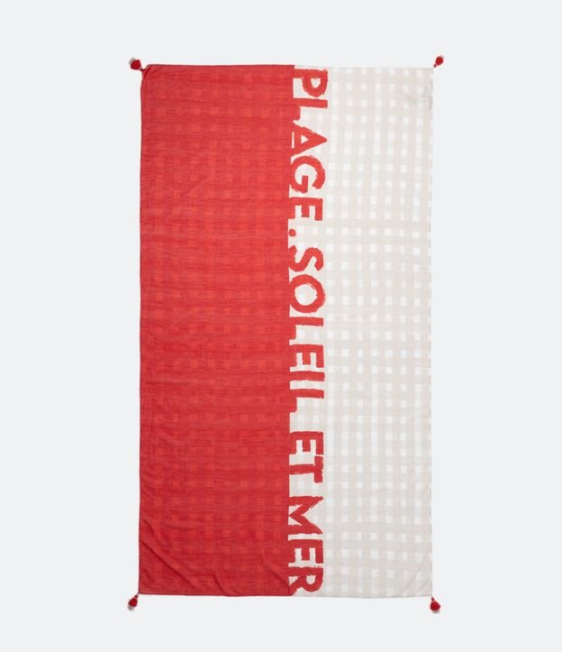 Pareo con Borla y Estampado de Cuadros y Lettering Rojo 1