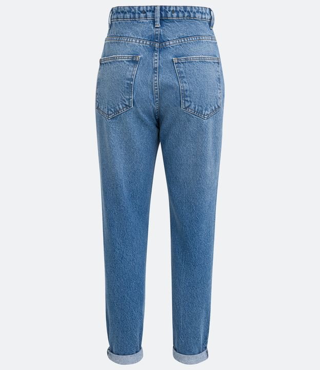 Pantalón Mom Jeans con Gastados y Cintura Alta Azul 7