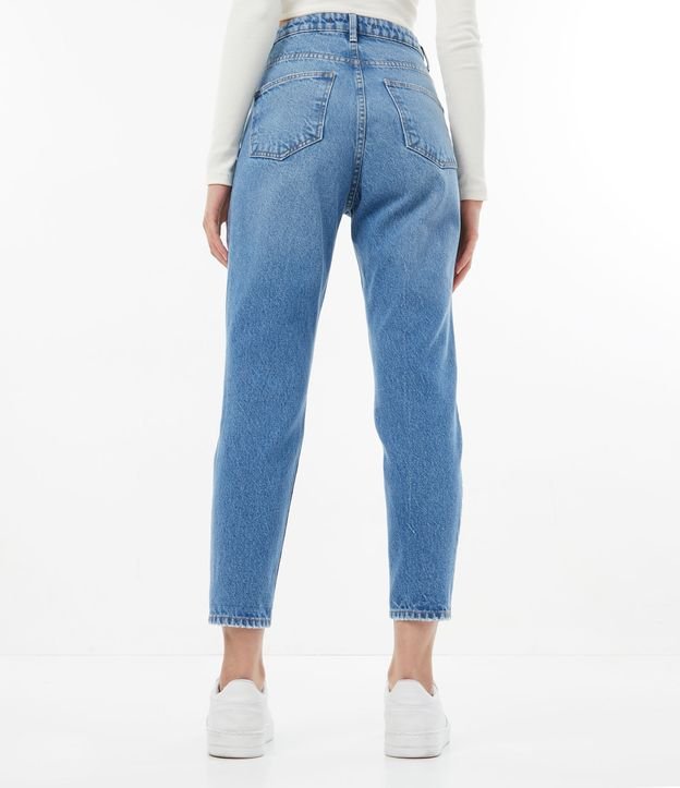 Pantalón Mom Jeans con Gastados y Cintura Alta Azul 3