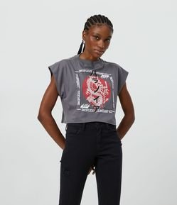 Blusa Regata Cropped em Algodão com Estampa Oriental
