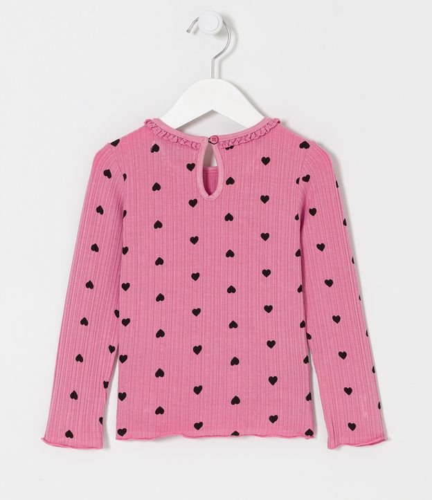 Blusa Infantil Acanalada con Estampado de Corazones - Talle 1 a 5 años Rosado 2