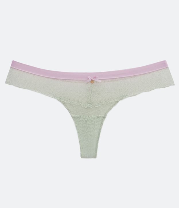 Bombacha Bikini Hilo en Encaje con Cintura Contrastante Verde