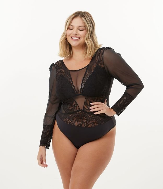 Body em Tule com Detalhes em Renda Curve & Plus Size