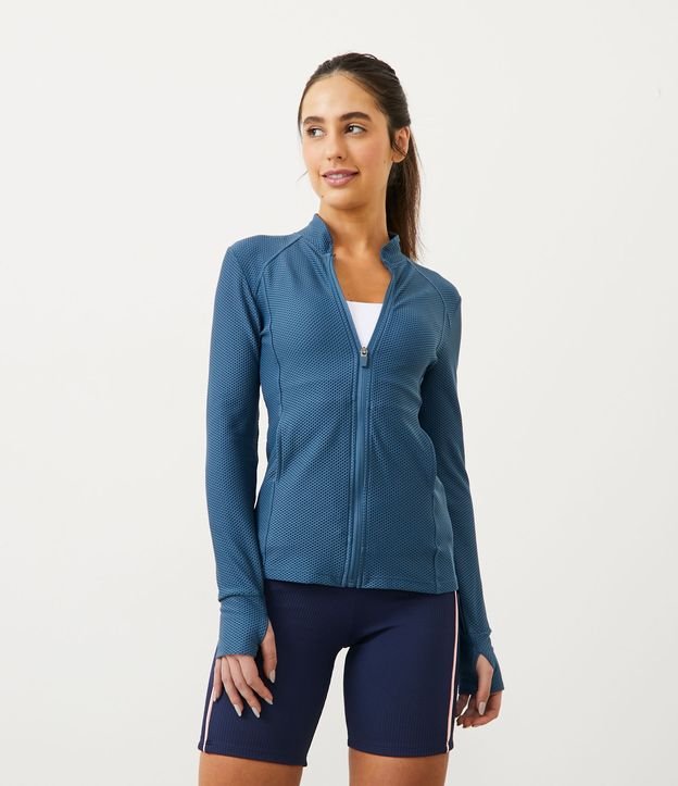 Campera Deportiva en Poliamida Texturizada con cremallera y Bolsillos Azul 1