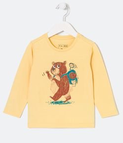 Camiseta Infantil Estampa de Urso com Mochila - Tam 1 a 5 anos