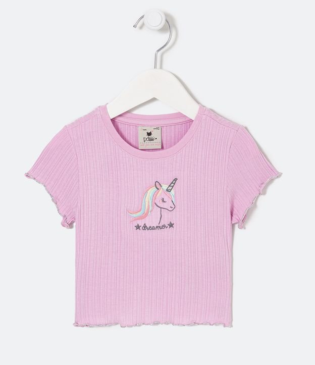 Blusa Infantil Canelada com Bordado de Unicórnio - Tam 1 a 5 anos