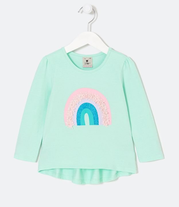 Blusa Infantil Estampa de Arco-íris com Organza - Tam 1 a 5 anos