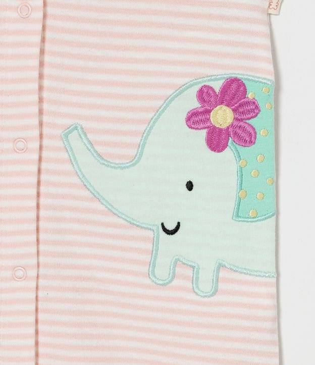 Enterito Infantil Rayado con Bordado de Elefante - Talle 0 a 18 meses Rosado 4