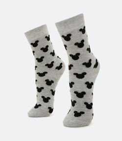 Meia Cano Alto em Algodão com Padronagem Mickey