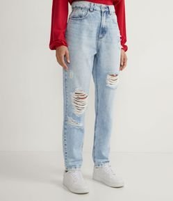 Calça Mom Jeans com Cintura Alta e Puídos
