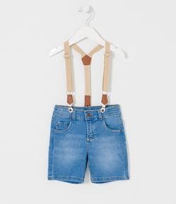 Bermuda Infantil em Jeans com Suspensório - Tam 1 a 5 anos