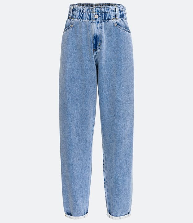 Calça Baggy Jeans com Elástico no Cós e Bolsos Diferenciados Azul 6