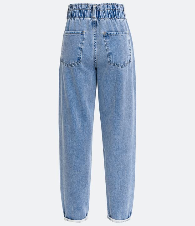 Calça Baggy Jeans com Elástico no Cós e Bolsos Diferenciados Azul 7