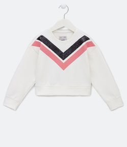 Blusão Cropped Infantil em Moletom com Detalhes em Paetês - Tam 5 a 14 anos