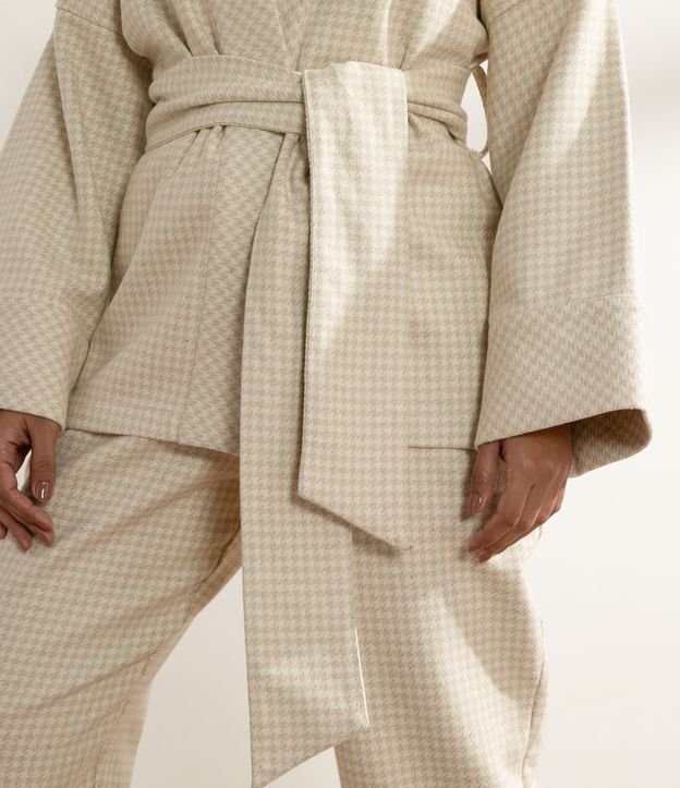 Kimono en Algodón de Cuadros Pied-de-poule con Cinturón Beige 5