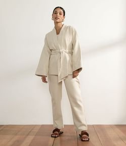 Kimono en Algodón de Cuadros Pied-de-poule con Cinturón