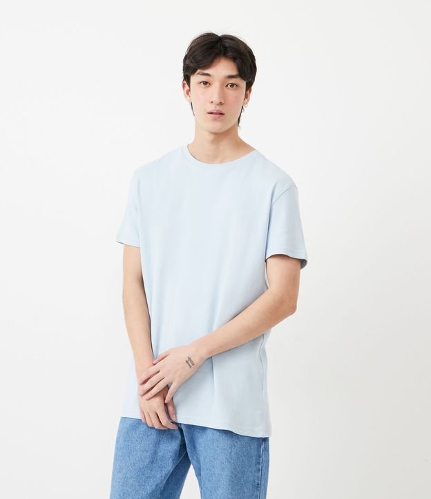 Camiseta Long em Meia Malha com Manga Curta Azul 1