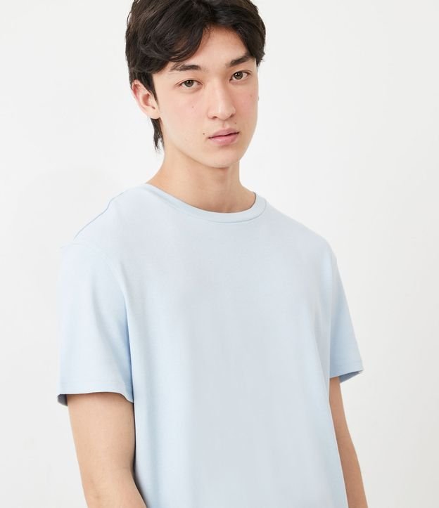 Camiseta Long em Meia Malha com Manga Curta Azul 4