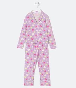 Pijama Americano Infantil em Viscolycra com Estampa de Corações - Tam 4 a 14 anos