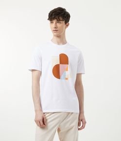 Camiseta Slim em Algodão Manga Curta com Estampa Geométrica Abstrata