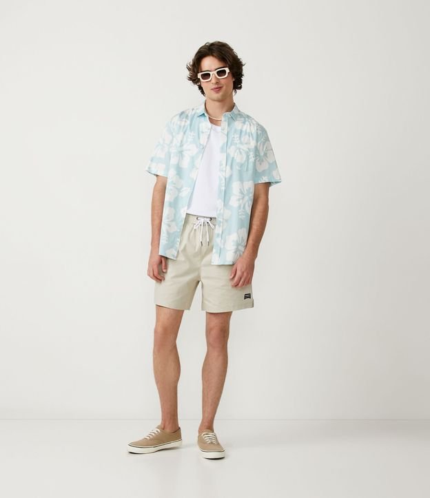 Camisa Manga Corta en Algodón con Estampado Floral Verde 2