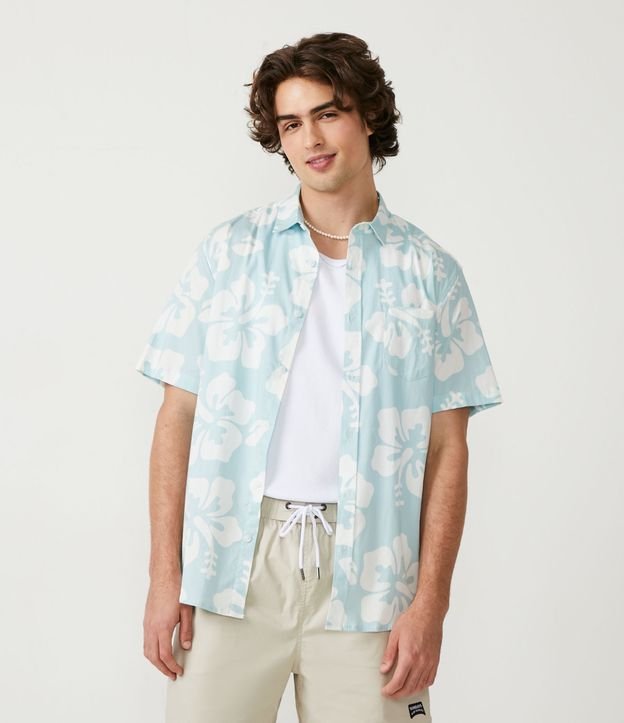 Camisa Manga Corta en Algodón con Estampado Floral Verde 5