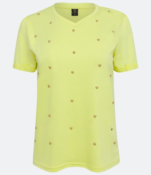 Blusa Manga Corta en Viscolycra con Aplicación de Corazones Amarillo 5