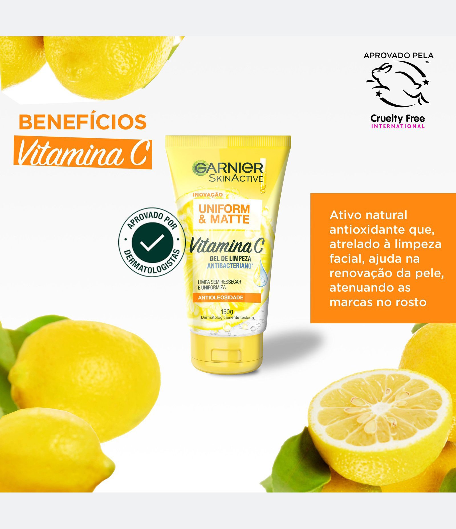 Gel de Limpeza Facial Antibacteriano Garnier Uniform & Matte Vitamina C, 150ml 150g 2