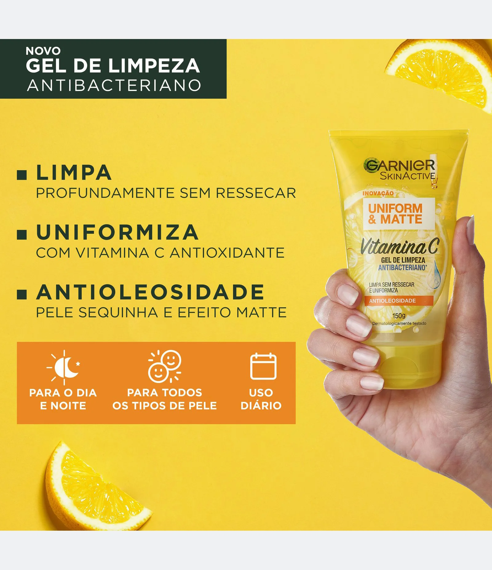 Gel de Limpeza Facial Antibacteriano Garnier Uniform & Matte Vitamina C, 150ml 150g 3
