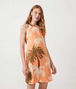 Vestido em Viscose com Estampa Tropical