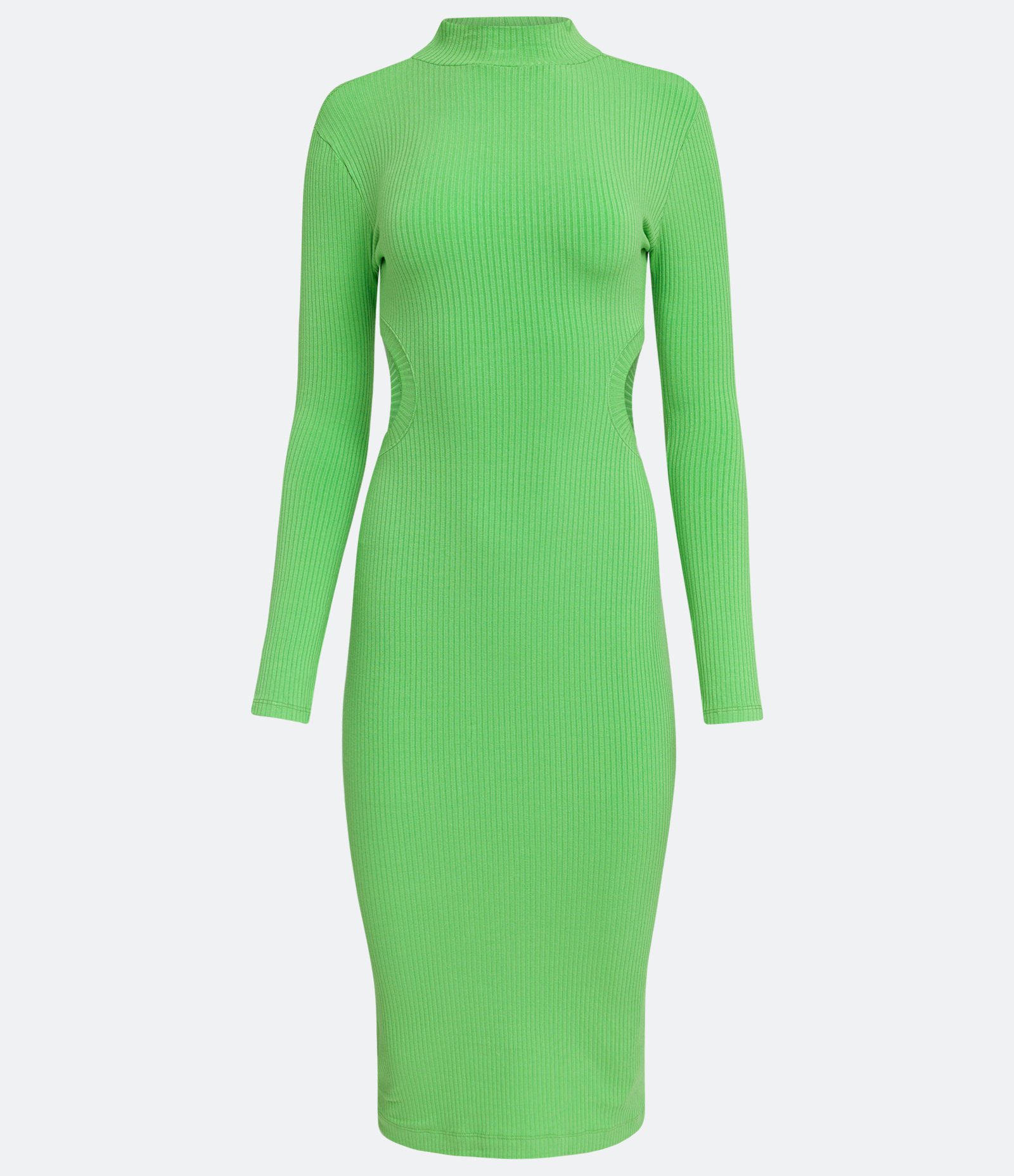 Vestido Midi em Ribana com Manga Longa e Aberturas Laterais Verde limão claro 5